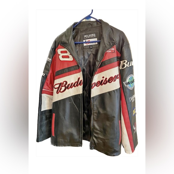 Vintage Dale Earnhardt Jr Wilsons Leather Jacket Size M Budweiser MotoJacket - Picture 1 of 2